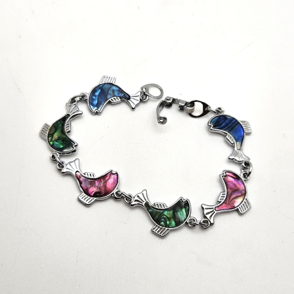 🟢3/$19🟢 Abalone Silver Mother of Pearl Fish Chain Bracelet - Picture 5 of 5